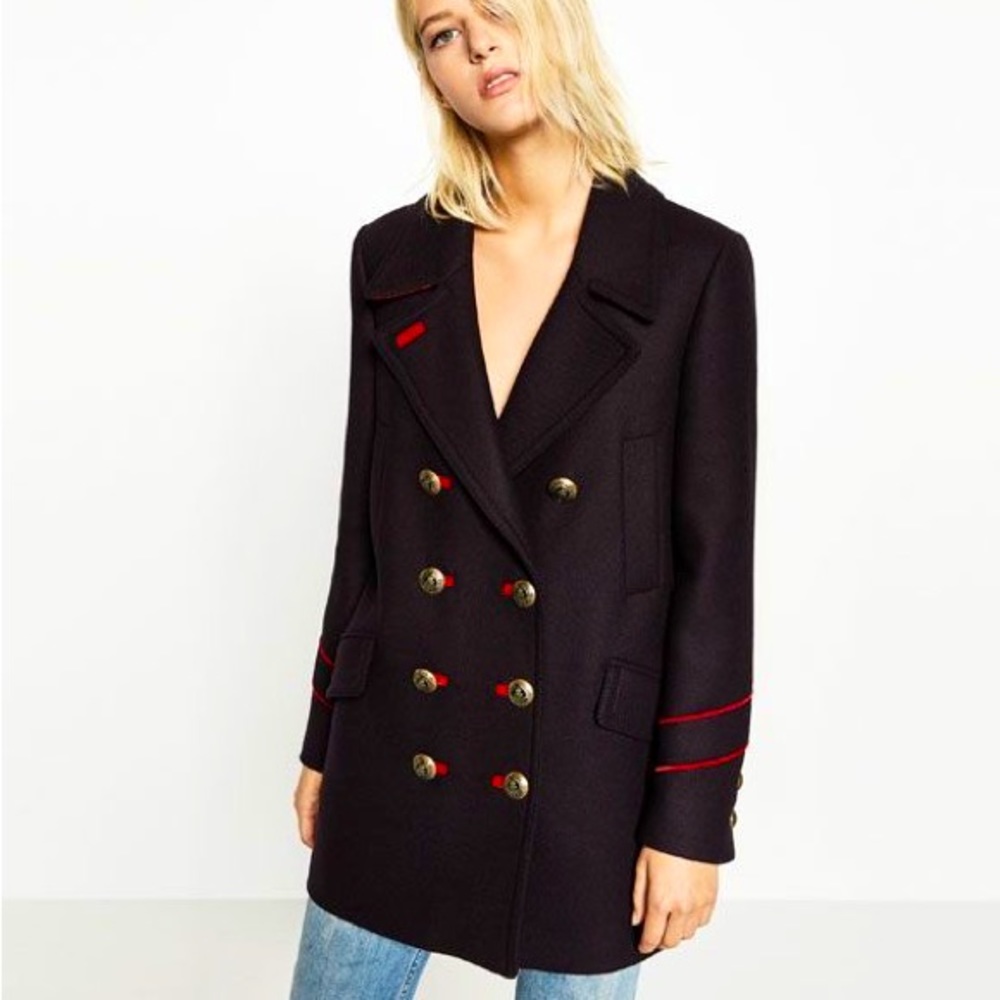 ISO Zara Military Coat with Red Trim